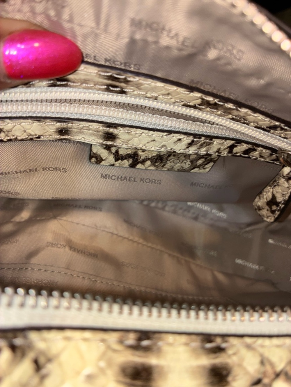 Michael Kors Beige and Brown Snake-Print Crossbody Bag - Picture 6 of 9